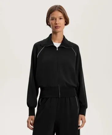 PIPING JACKET WITH HIGH COLLAR AND SOFT-TOUCH MODAL