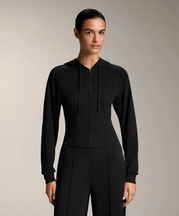 SOFT TOUCH MODAL FITTED CROP HOODED JACKET