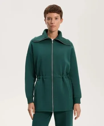 LONG JACKET WITH ADJUSTABLE WAIST, RIB COLLAR IN A COTTON BLEND