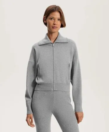 HIGH NECK KNIT JACKET WITH POCKETS