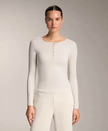 LONG-SLEEVE BUTTON RIB T-SHIRT WITH COTTON AND MODAL