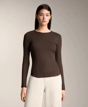 LONG SLEEVE RIB T-SHIRT WITH COTTON AND MODAL