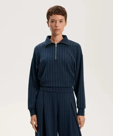 STRIPED HALF-ZIP SWEATSHIRT WITH SOFT-TOUCH MODAL