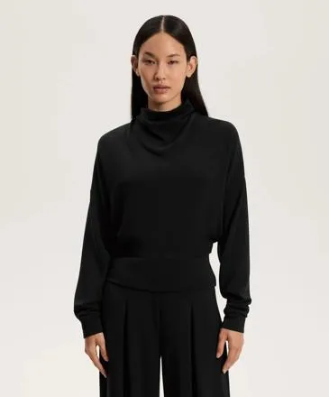 SOFT-TOUCH MODAL DRAPED HIGH-NECK SWEATSHIRT