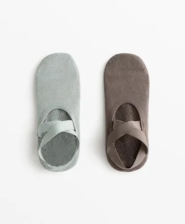 2 пары носков для йоги и пилатеса из хлопково-вискозного материала с перекрёстными ремешками и подкладкой