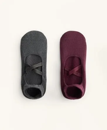2 PAIRS OF COTTON BLEND YOGA AND PILATES SOCKS WITH CROSSOVER STRAPS