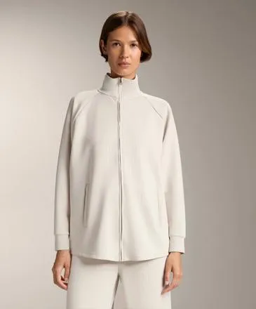 LONG SOFT-TOUCH STRIPED HIGH-NECK JACKET WITH MODAL