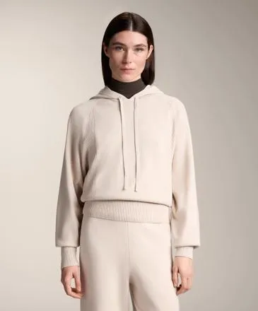 RIB JUMPER WITH DRAWSTRING HOOD AND FITTED WAIST- Заказать в России