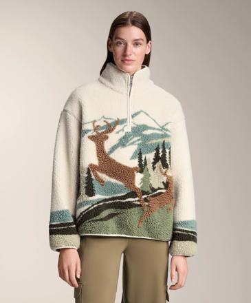 DEER LANDSCAPE FAUX-SHEARLING SWEATSHIRT
