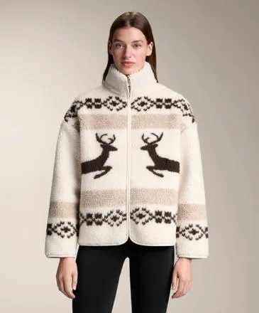 HIGH-NECK DEER FAUX-SHEARLING JACKET.