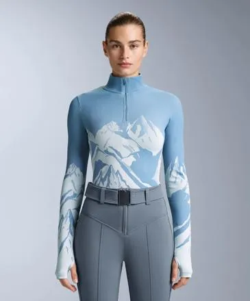 SEAMLESS BASE LAYER THERMAL T-SHIRT WITH HALF ZIP AND PRINT