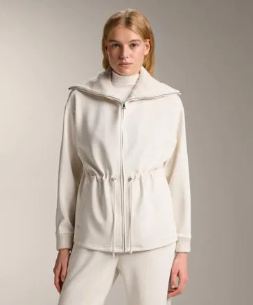 LONG BRUSHED MODAL JACKET WITH ADJUSTABLE WAIST AND TRICOT COLLAR- Заказать в России