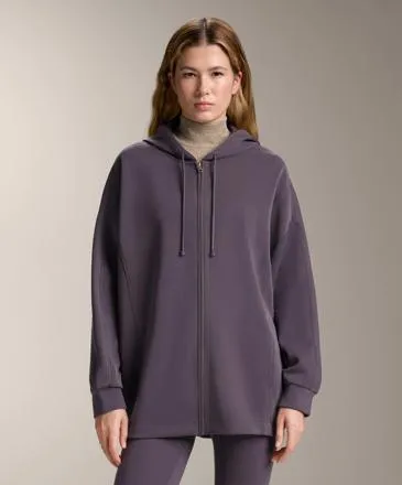 LONG HOODED JACKET WITH RIB DETAILS AND BRUSHED MODAL