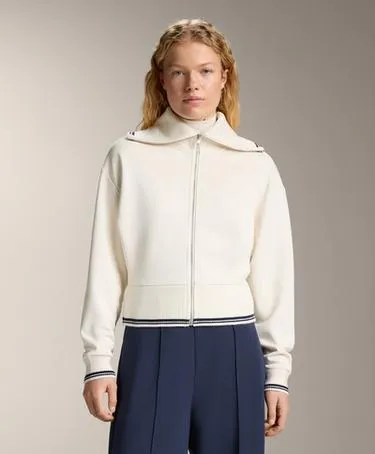 JACKET WITH KNIT DETAILS AND PIPING WITH MODAL