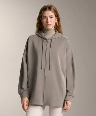 LONG HOODED JACKET WITH RIBBED DETAIL AND BRUSHED MODAL- Заказать в России