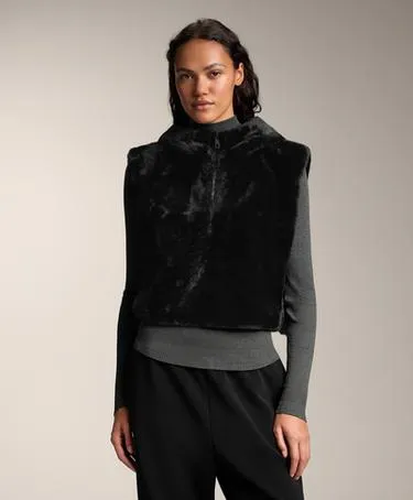FAUX FUR GILET WITH HOOD- Заказать в России