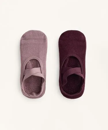 2 PAIRS OF PADDED COTTON BLEND YOGA AND PILATES SOCKS WITH CROSSOVER STRAPS