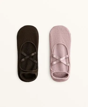 2 PAIRS OF COTTON-BLEND YOGA AND PILATES SOCKS WITH CROSSED STRAPS- Заказать в России