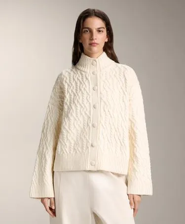 CABLE KNIT BOMBER JACKET WITH BUTTONS