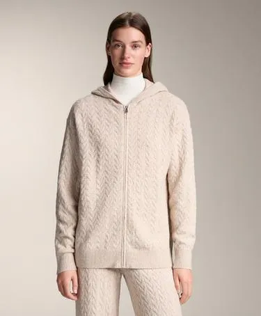 LONG HOODED CABLE KNIT JACKET- Заказать в России