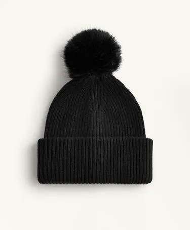 WOOL BLEND KNIT HAT WITH POMPOM- Заказать в России
