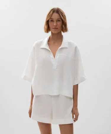 Рубашка оверсайз с короткими рукавами из 100%-го льна- Заказать в России
