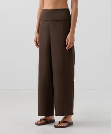 100% LINEN STRAIGHT-LEG TROUSERS WITH FOLDED WAISTBAND