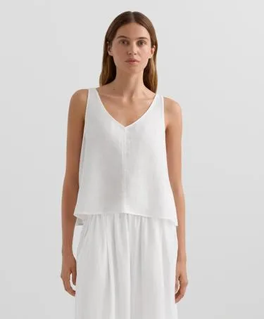 100% LINEN V-NECK STRAP TOP- Заказать в России