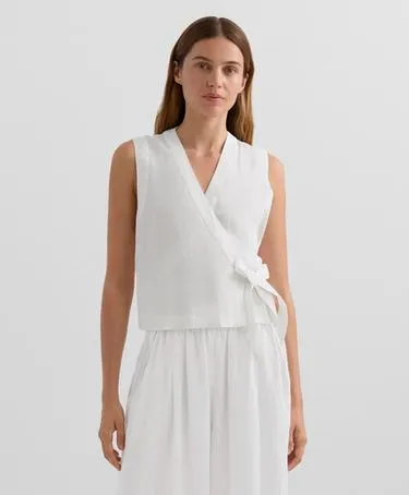 100% LINEN CROSSOVER TOP WITH TIE FASTENING