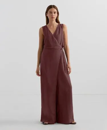 WRAP TROUSER JUMPSUIT WITH LINEN