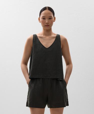 OYSHO В-образный топ из 100% льна купить с доставкой.