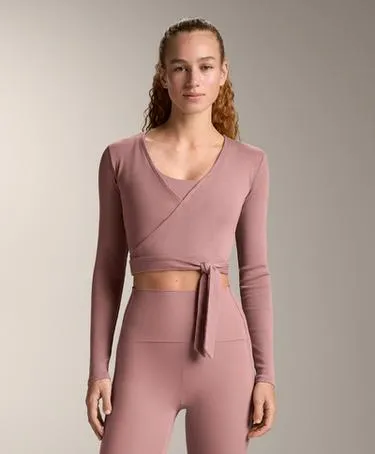 RIB COTTON BLEND WRAP TOP