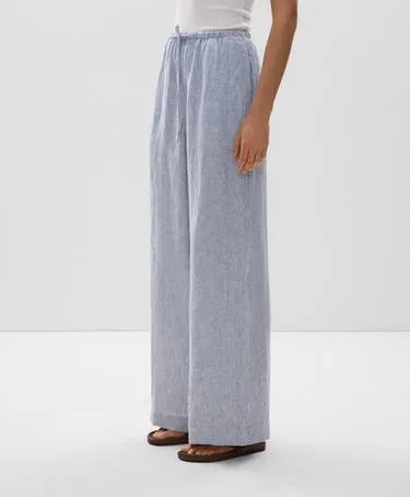 100% LINEN WIDE STRIPED STRAIGHT-LEG TROUSERS- Заказать в России