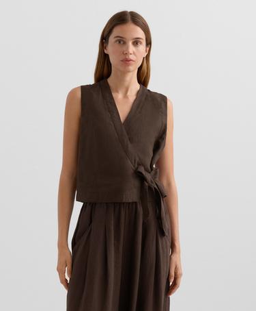 OYSHO TOP на запах с завязками из 100%-го льна купить с доставкой.