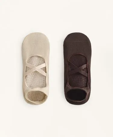 2 PAIRS OF COTTON BLEND YOGA AND PILATES SOCKS WITH CROSSOVER STRAPS- Заказать в России