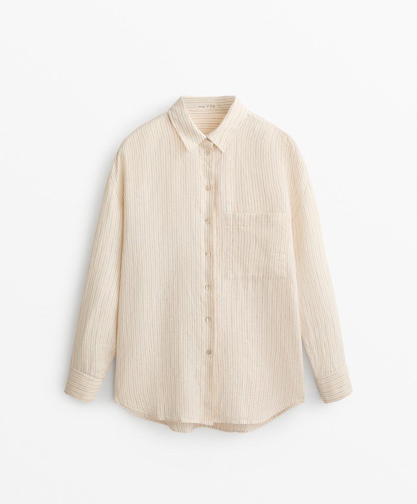 Рубашка в полоску из 100% льна свободного кроя