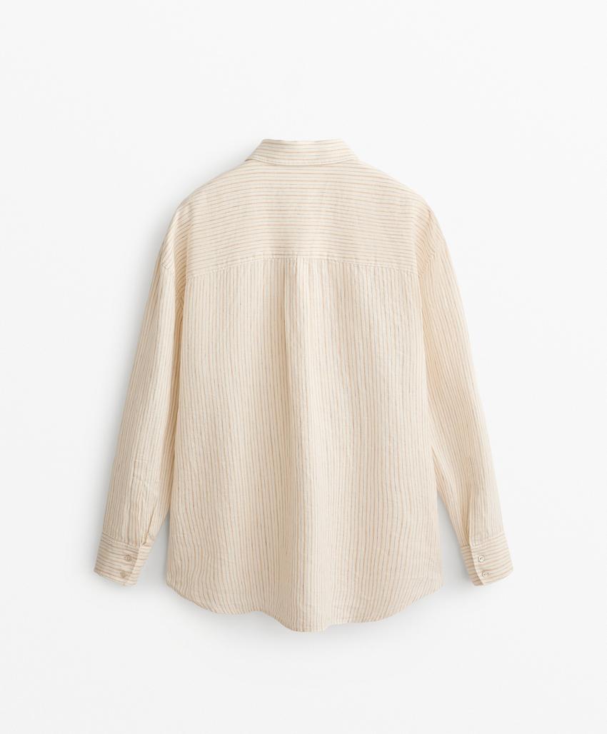 Рубашка в полоску из 100% льна свободного кроя