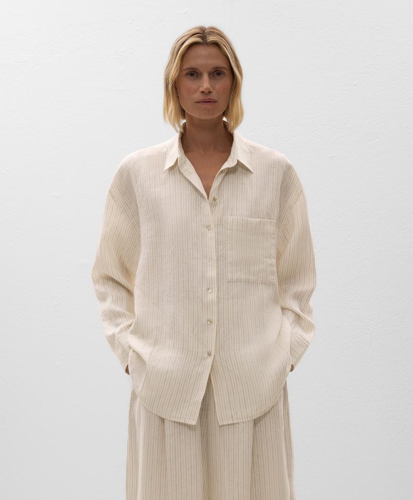 Рубашка в полоску из 100% льна свободного кроя