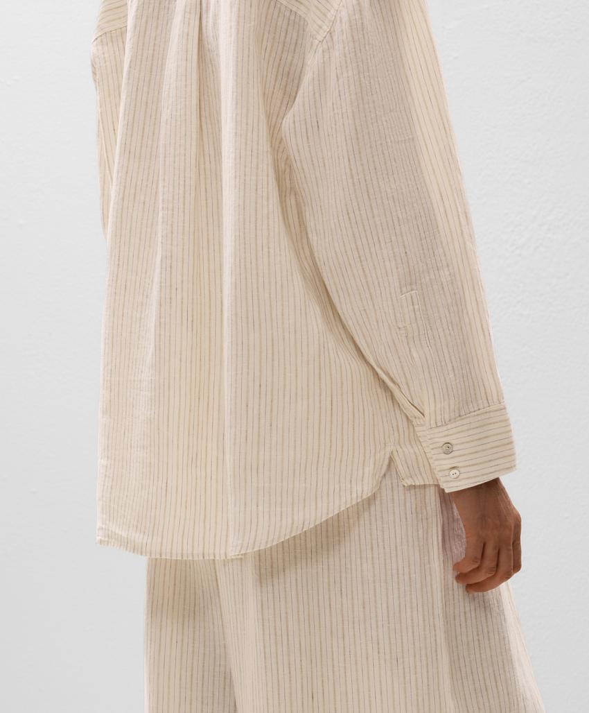 Рубашка в полоску из 100% льна свободного кроя