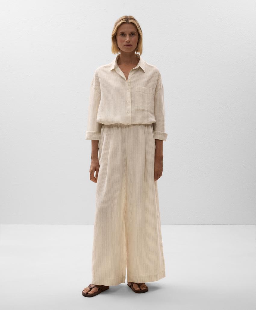 Рубашка в полоску из 100% льна свободного кроя