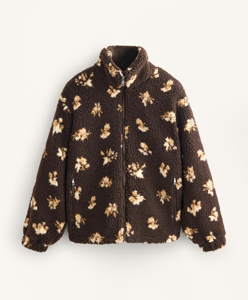 Куртка из искусственной овчины с цветочным принтом