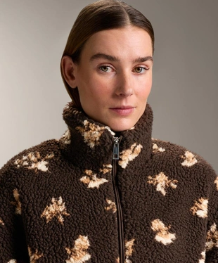 Куртка из искусственной овчины с цветочным принтом- Заказать в России