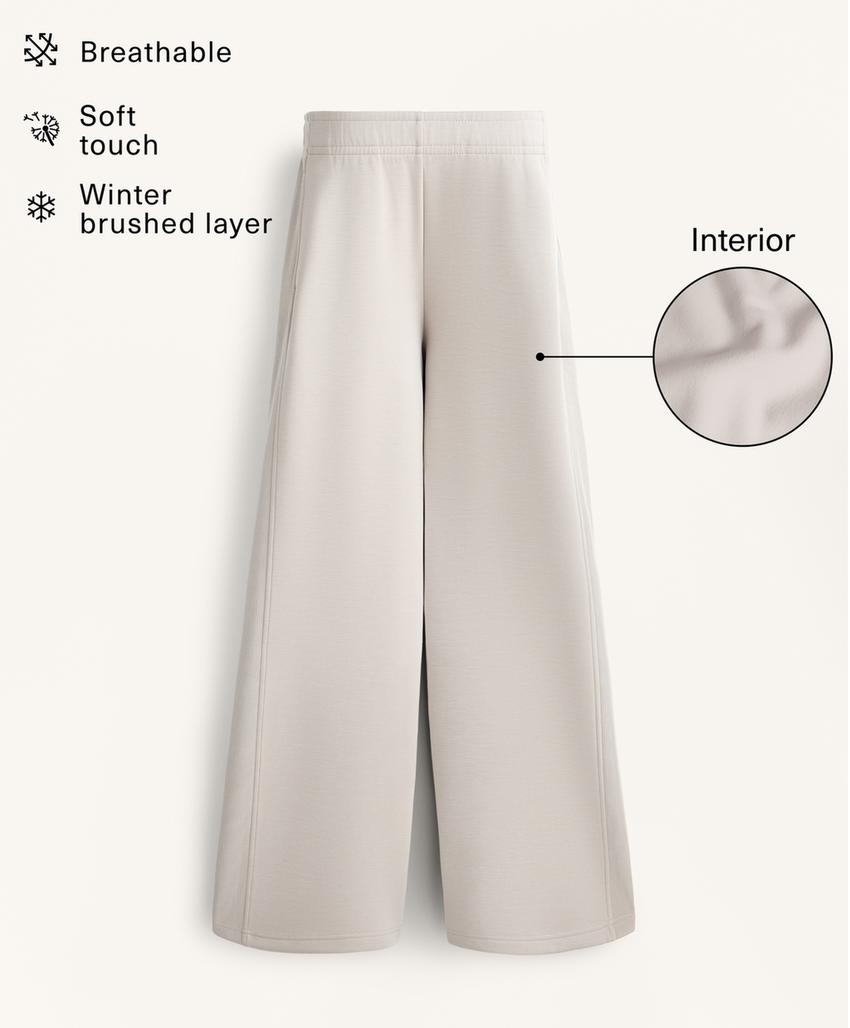 Широкие прямые брюки в рубчик с модалом и начесом