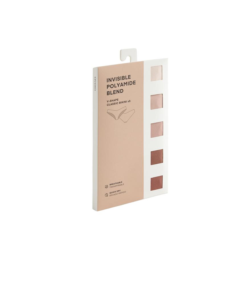 Pack de 5 cuecas clássicas invisíveis em mistura de poliamida com corte em V