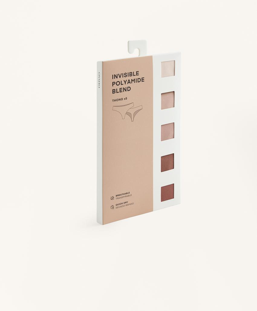 Pack de 5 cuecas tanga invisíveis em mistura de poliamida