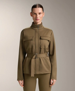 Куртка с эффектом неопрена и поясом- Заказать в России