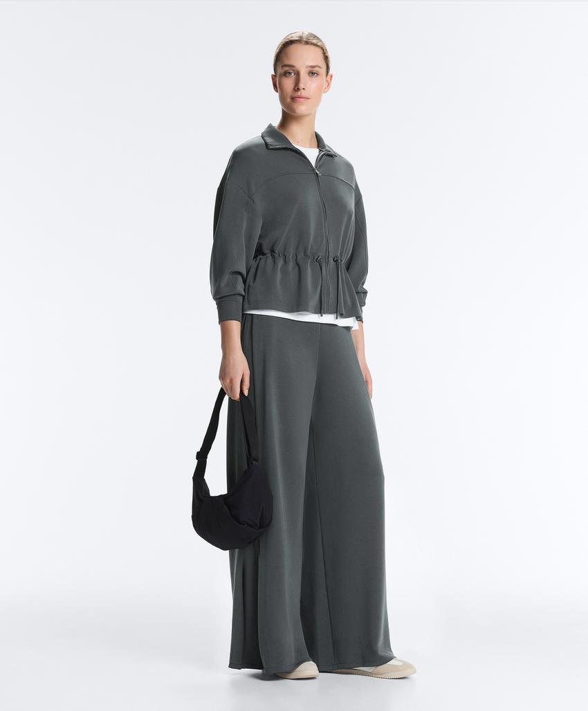 Soft-touch modal jacket with adjustable waist and high collar