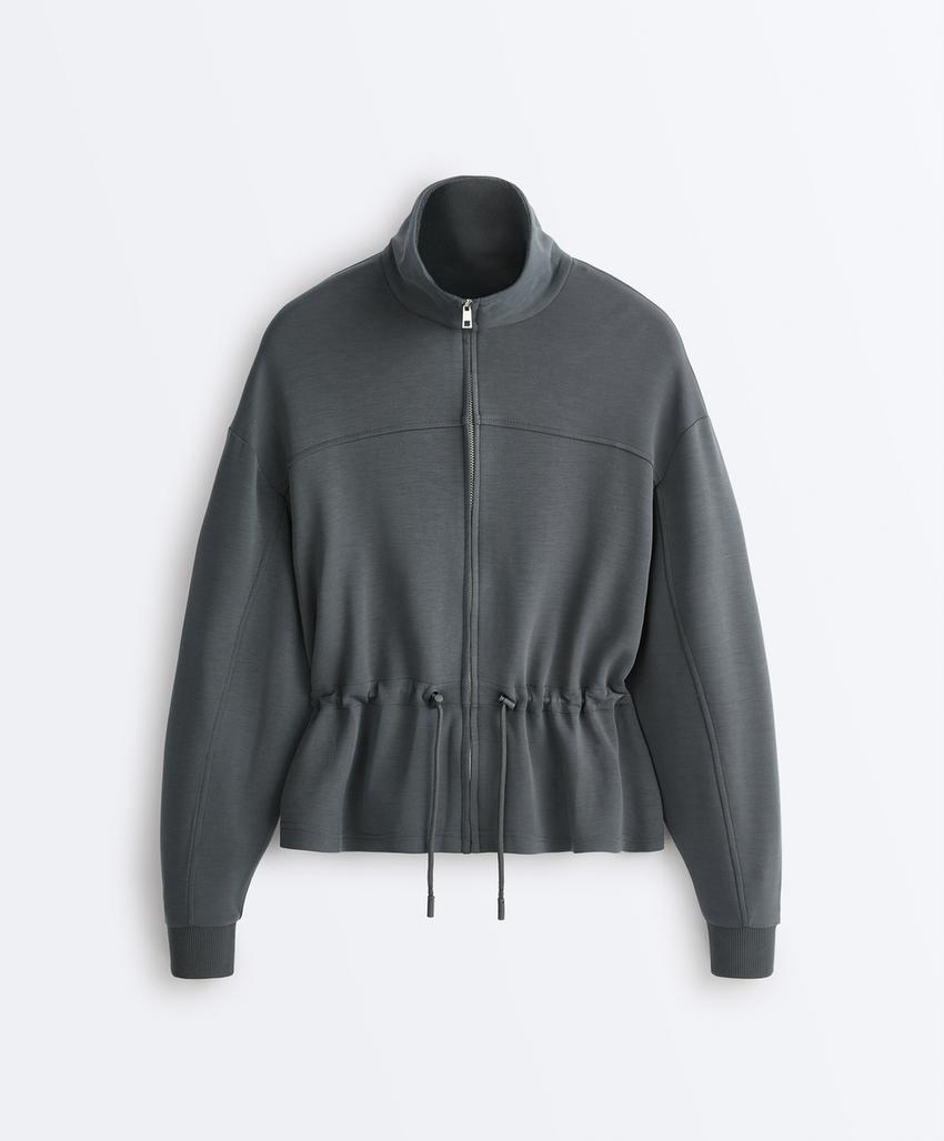 Soft-touch modal jacket with adjustable waist and high collar