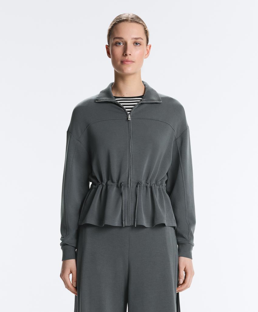 Soft-touch modal jacket with adjustable waist and high collar