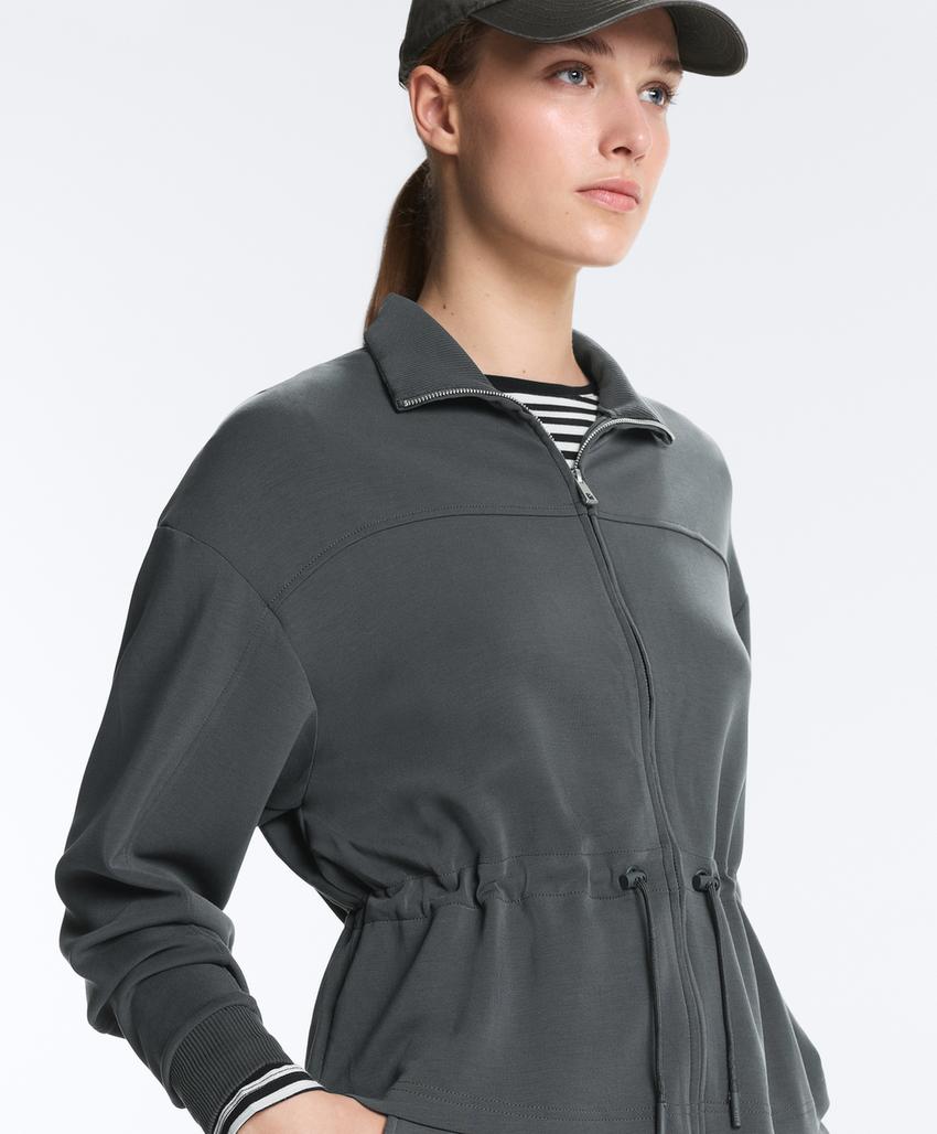 Soft-touch modal jacket with adjustable waist and high collar